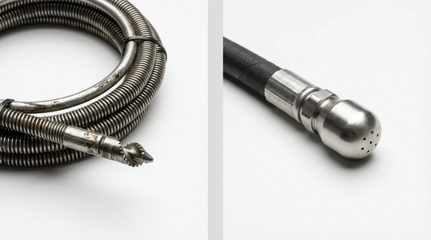 Drain snake cable and hydro jetting nozzle used for drain cleaning in Pinson, AL