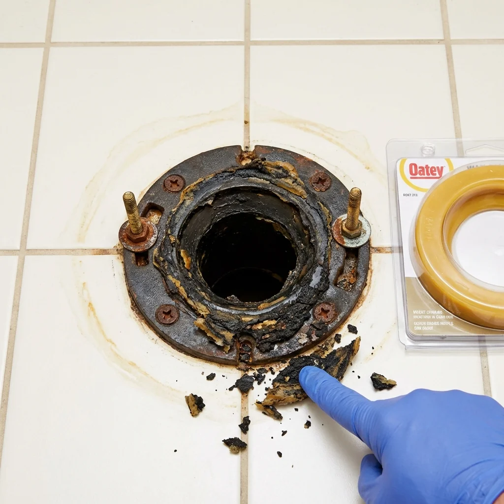 Failed wax ring showing water seepage at the base of a toilet in a Pinson, AL home