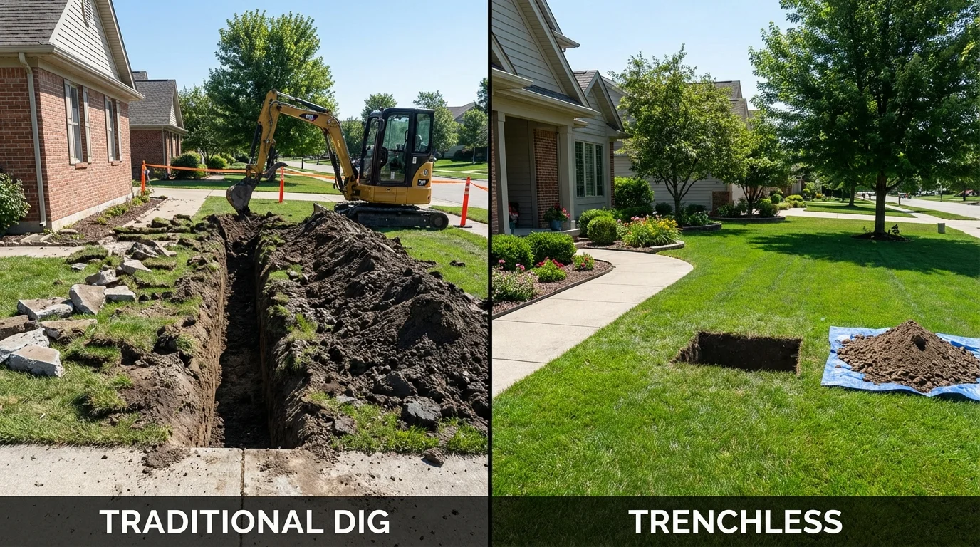 Trenchless sewer repair with minimal yard damage versus traditional excavation in Pinson, AL